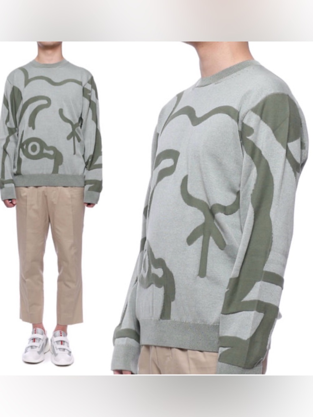 Kenzo Olive Green Abstract Crewneck Sweater. Unisex - Picture 6 of 13